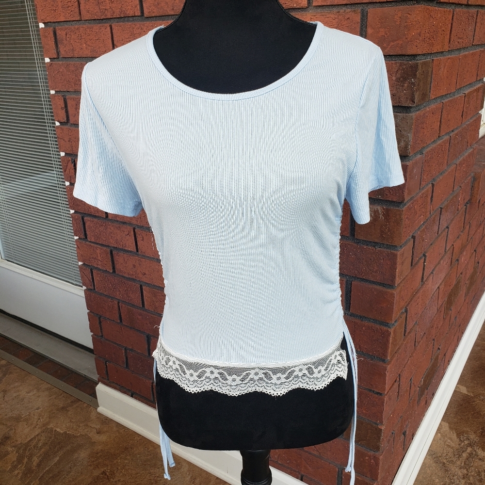 NWT Romwe Crop Top, Sky Blue, Size M